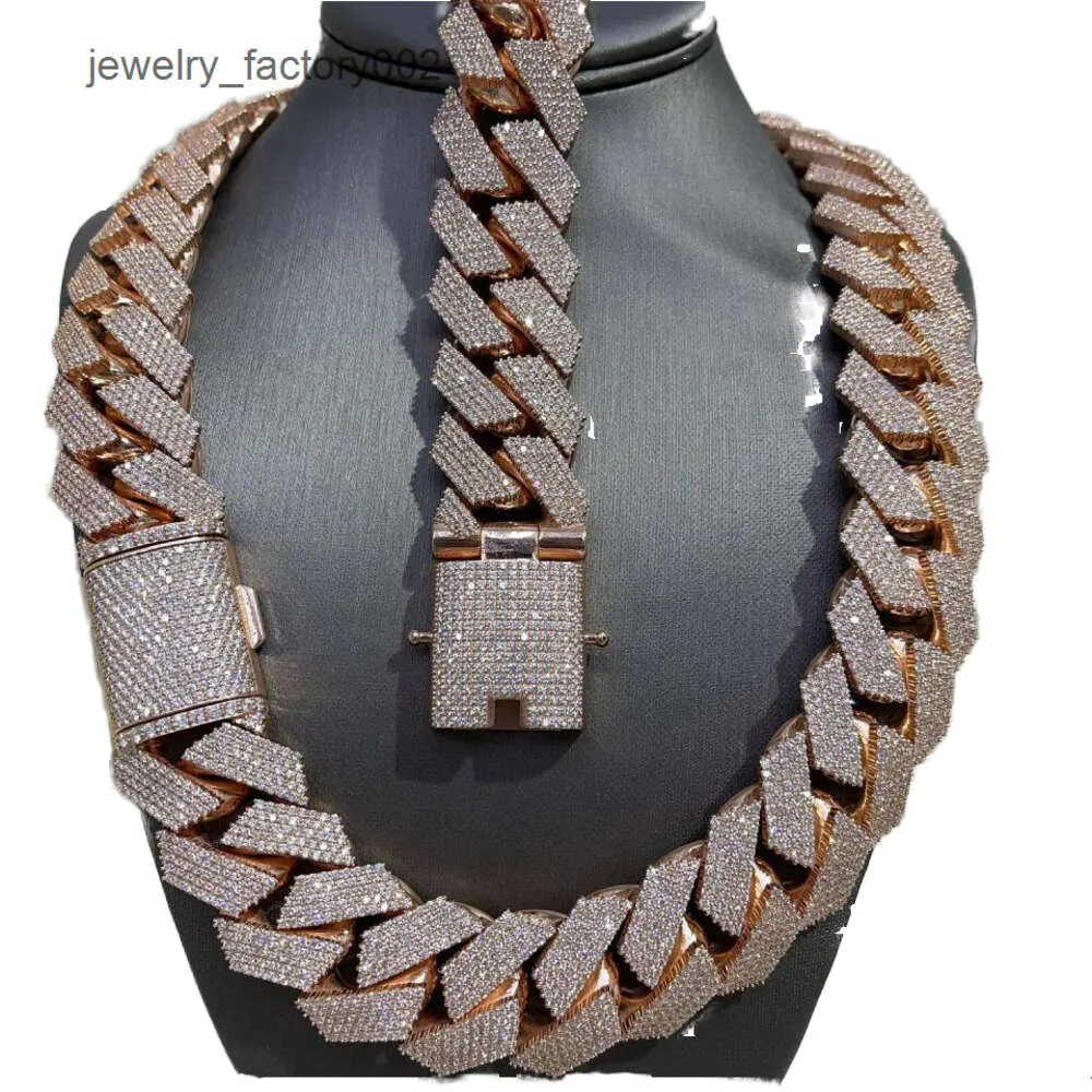Fully Iced MOISSANITE 20mm Cuban Link Hip Hop Chain Rose Gold Plated Multi Size Available Featuring Diamond pass tester_voghion.com