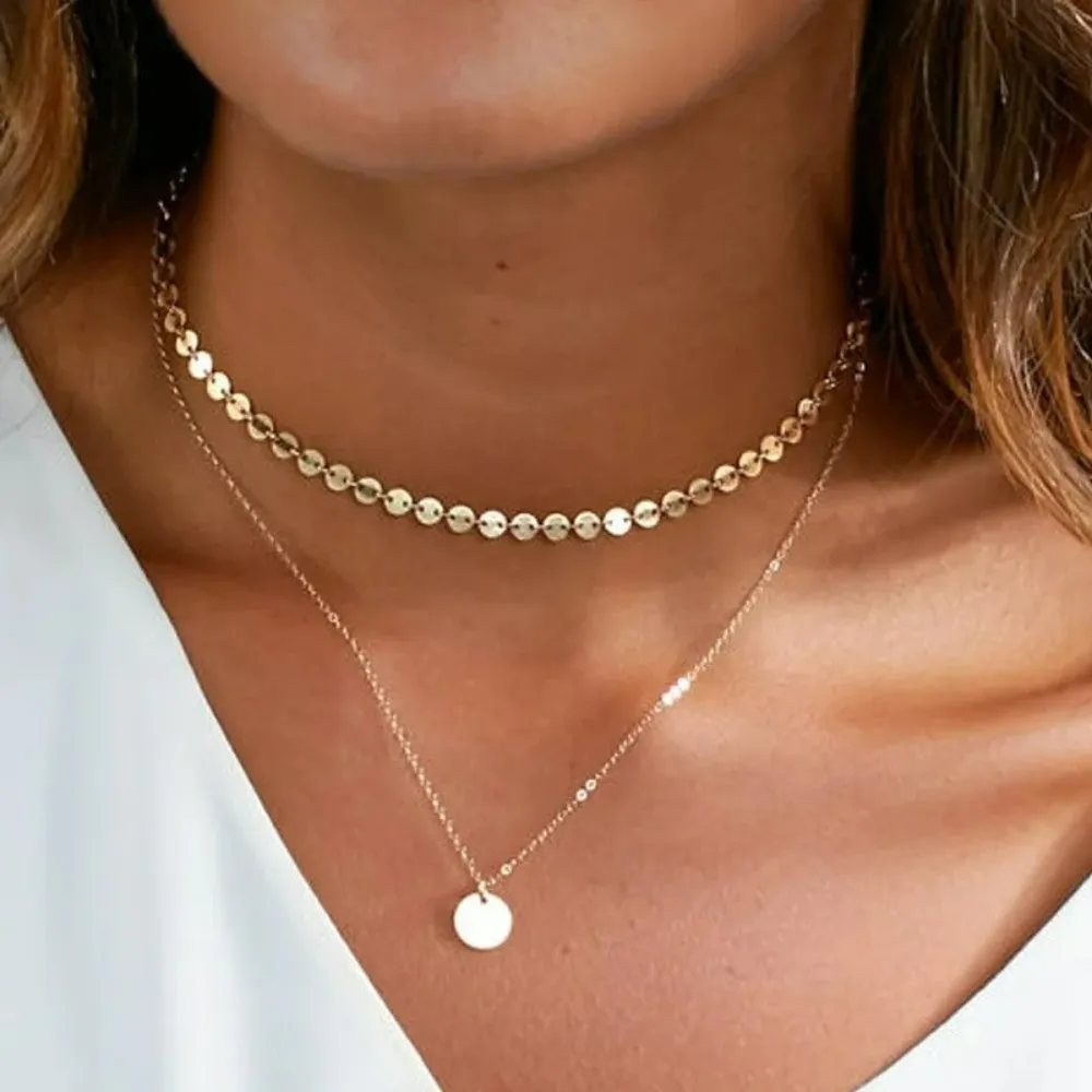 Catene FSUNION 2024 Set di collane a strati con monete e ciondolo multistrato per donne Accessori per gioielli di moda Regali_voghion.com