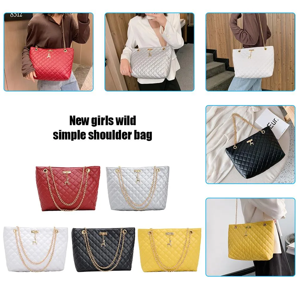 Classic Dia Lattice Handbag Fashion Women Large Capacity Top-handle Bags Pure Color Thin Chain Shoulder Crossbody Bag_voghion.com