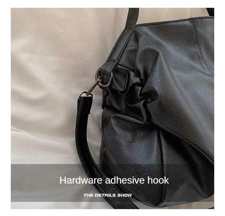 Large black shoulder large homeless shopping solid color high-quality leather cross body handbag womens travel bag_voghion.com