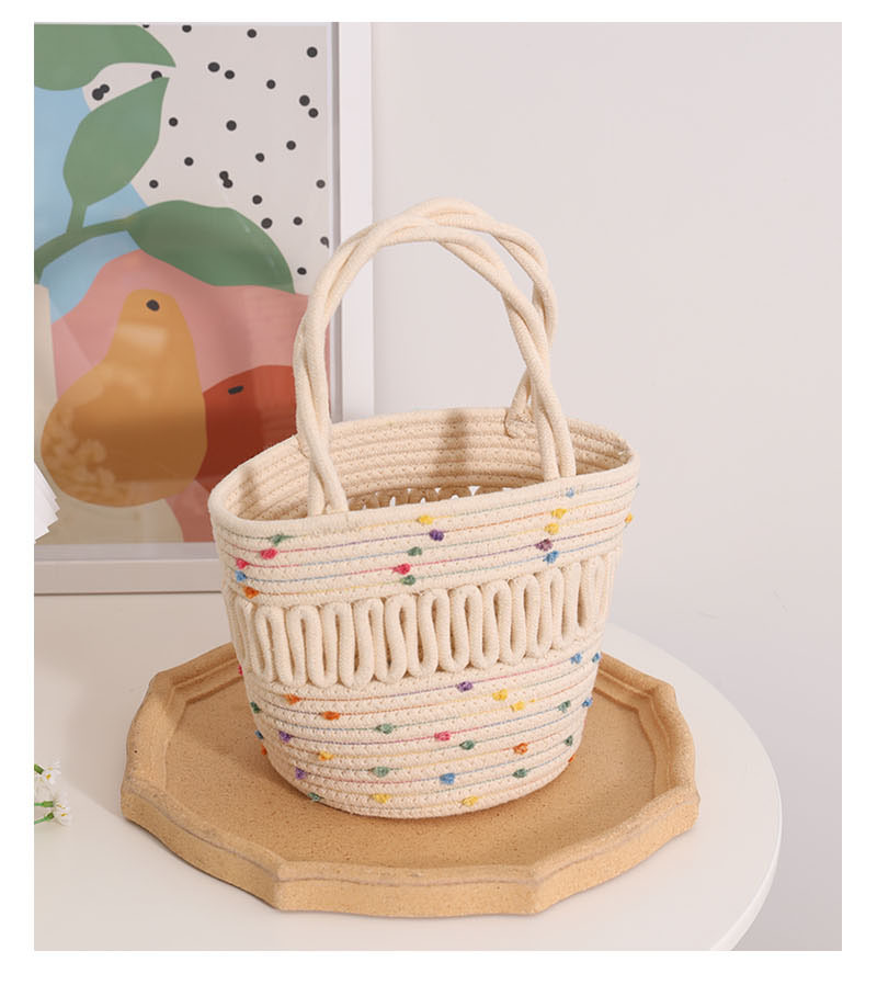Borsa intrecciata in cotone colorata e carina a pois per le donne, nuova borsa intrecciata in paglia cava e intrecciata, cestino da picnic per le donne_voghion.com