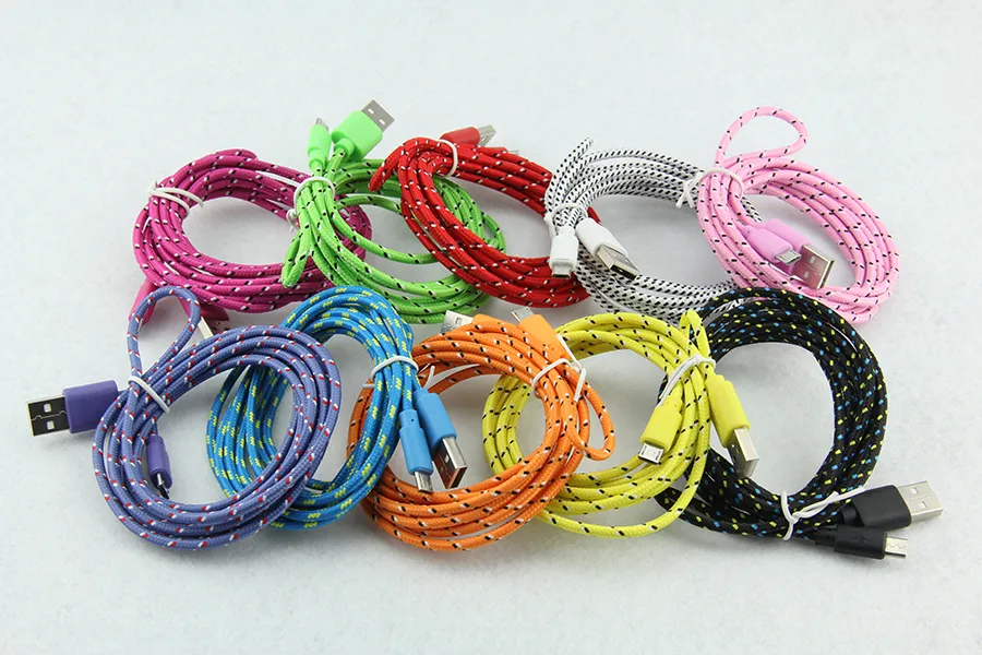 Fabric Braided Charging Round Coloful Nylon Data Sync USB Charger Cord 3m 10ft 2m 6ft 1m 3ft Cable For Mobile Phone_voghion.com