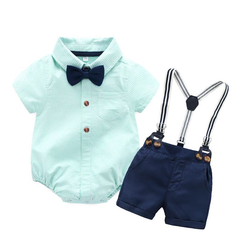 Mother&Kids Gentleman suit per neonati maschi Baby creep suit papillon bretelle set quattro pezzi_voghion.com