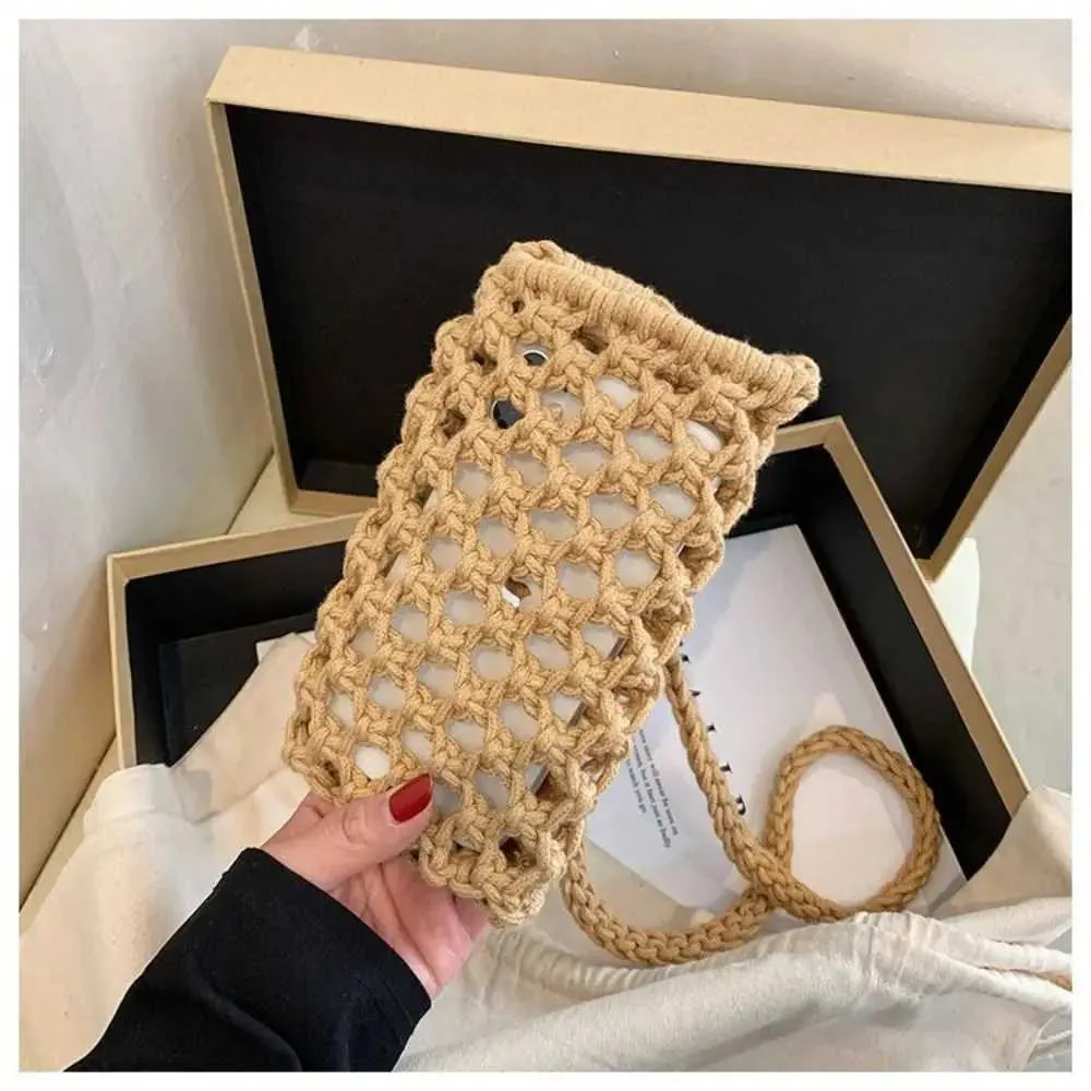 Women Fashion Small Crossbody Phone Bag Solid Color Hollow-out Woven Crochet Lightweight Braided Shoulder Handba241022_voghion.com