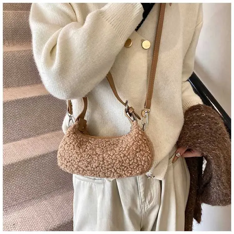 Women Fashion Lamb Fleece Mini Handbag Solid Soft Casual Crossbody Pack Female Versatile Leisute Cute Messenger Shoulder_voghion.com