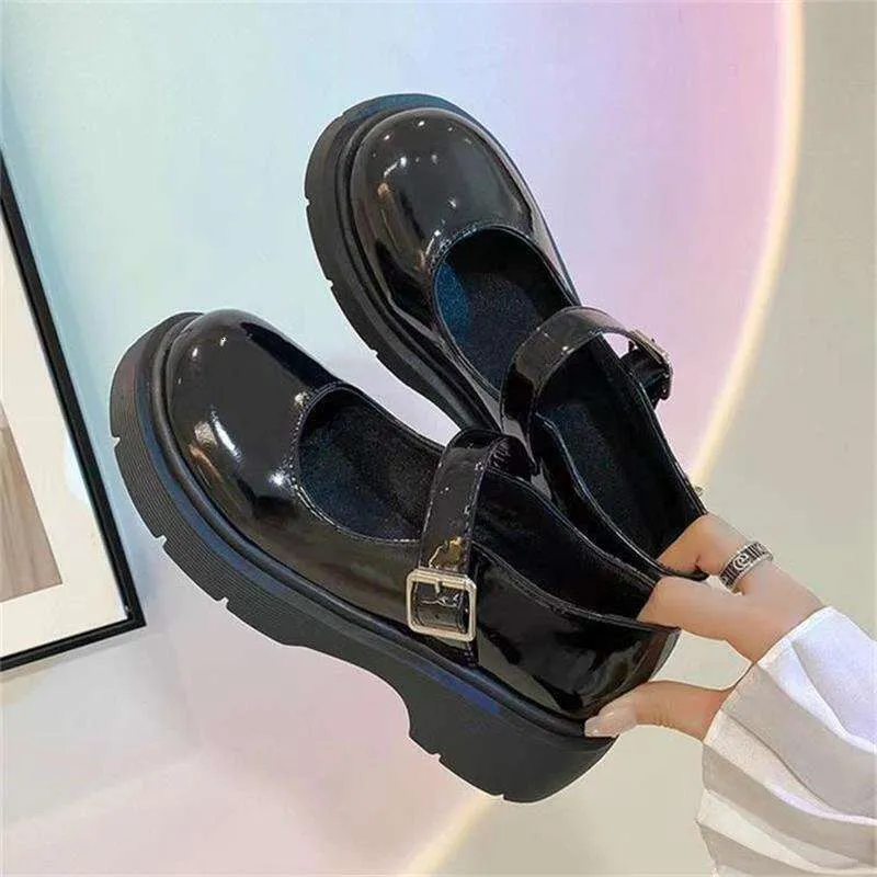 2024 Frühjahr Neue Runde Kopf Damenmode Plattform Frauen One-e Schnalle Flacher Mund Kleine Lederschuhe SS Größe_voghion.com