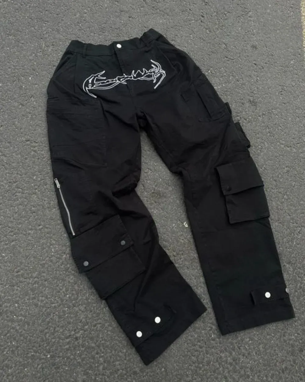 Jeans Y2K Haruku Hip Hop Retro Black Multi Pocket Cargo Pants Man Punk Gothic Baggy Wide Leg Trousers Streetwear_voghion.com