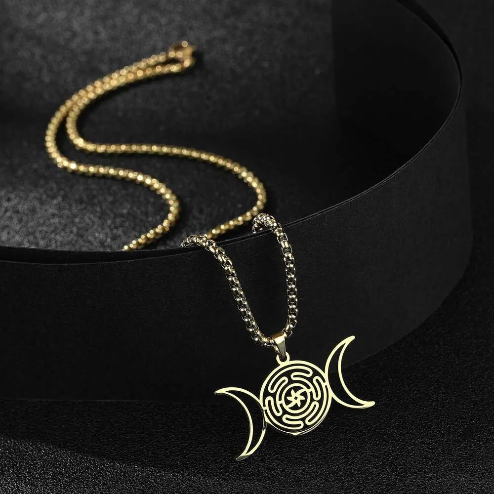Collier pendentif déesse triple lune en acier inoxydable_voghion.com