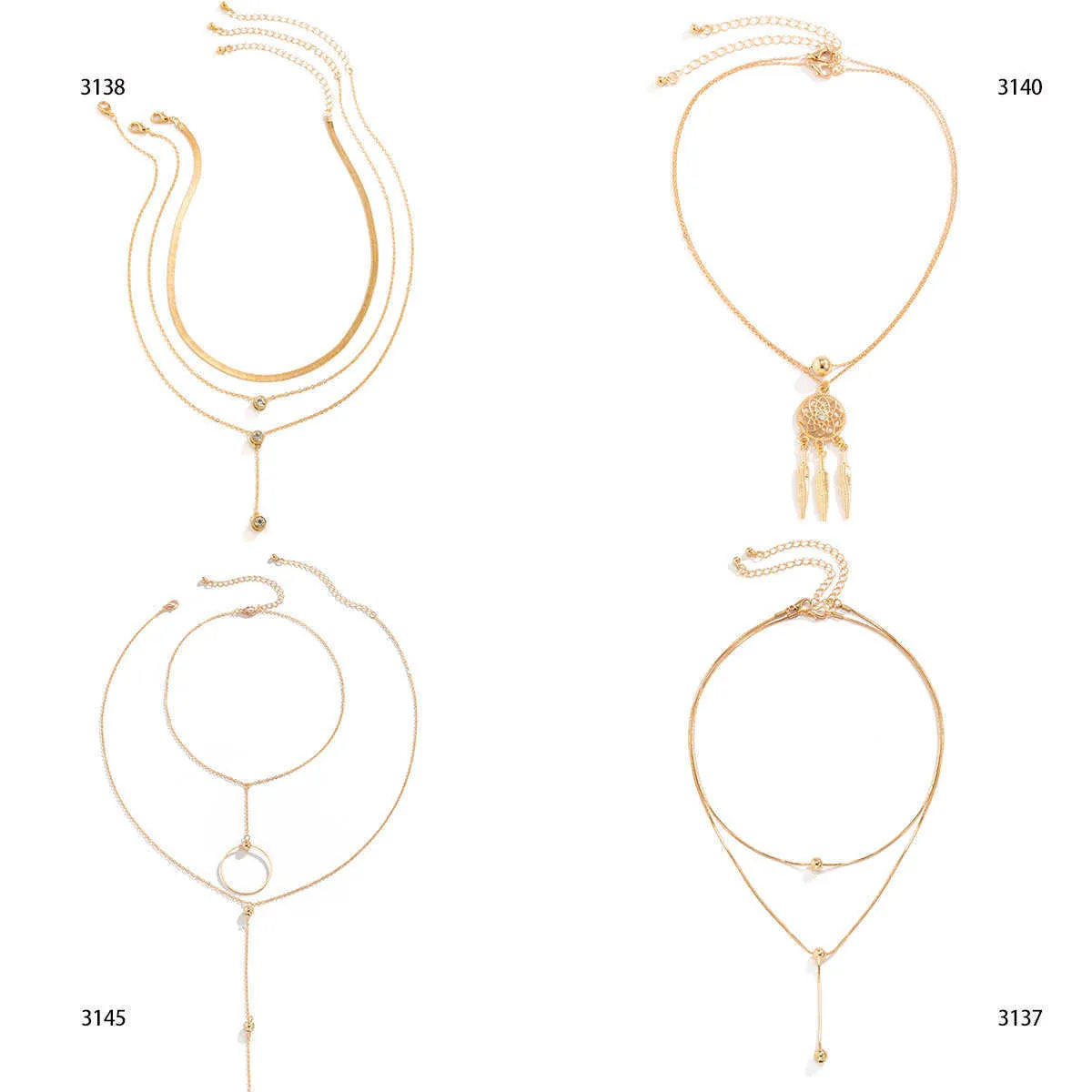 Collane Vintage Boho Oro Colore Multistrato Choker Collana Pendente Piuma per Donne Gotico Retro Encanto Collo_voghion.com
