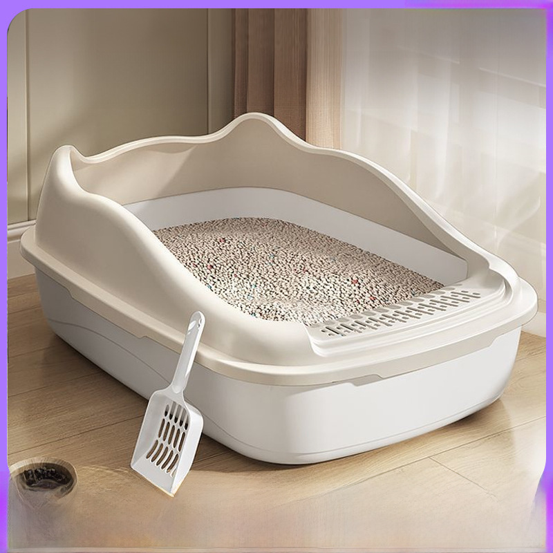 Oversized Semi-Closed Cat Litter Box for Comfortable Use