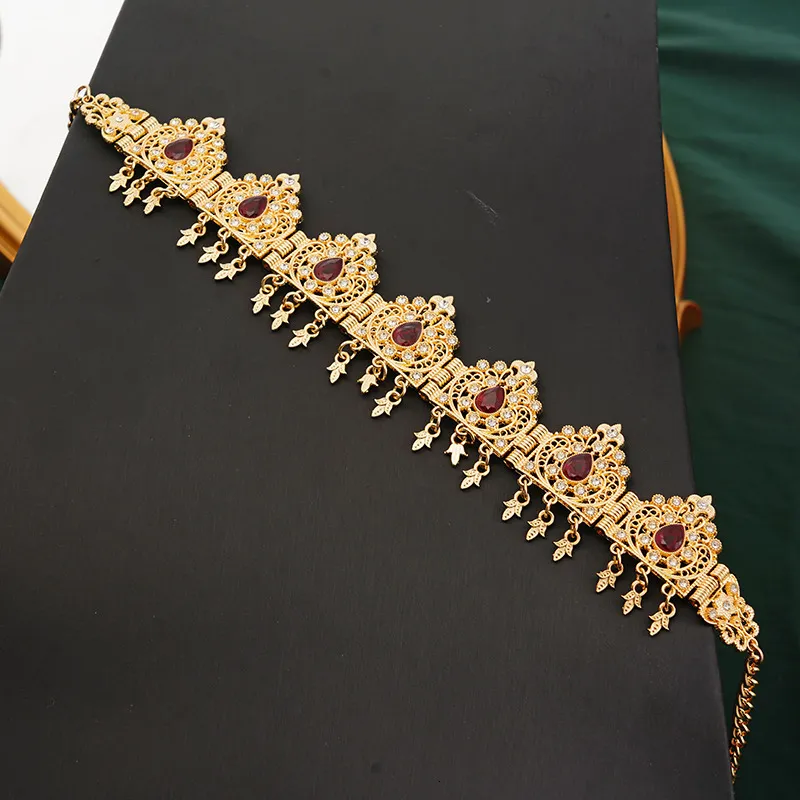 Algerien Hochzeit Schmuck Haar Gold Farbe Kristall Quaste Stirnband Stirn Kette Krone Frauen Geschenke Tiara Bands_voghion.com