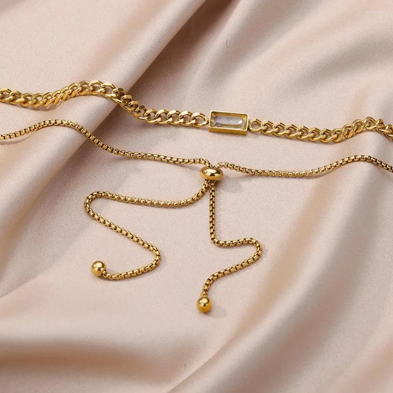 Collane con ciondolo in acciaio inossidabile, cristallo quadrato, zircone, per donna, collana girocollo a catena cubana multistrato, matrimonio_voghion.com