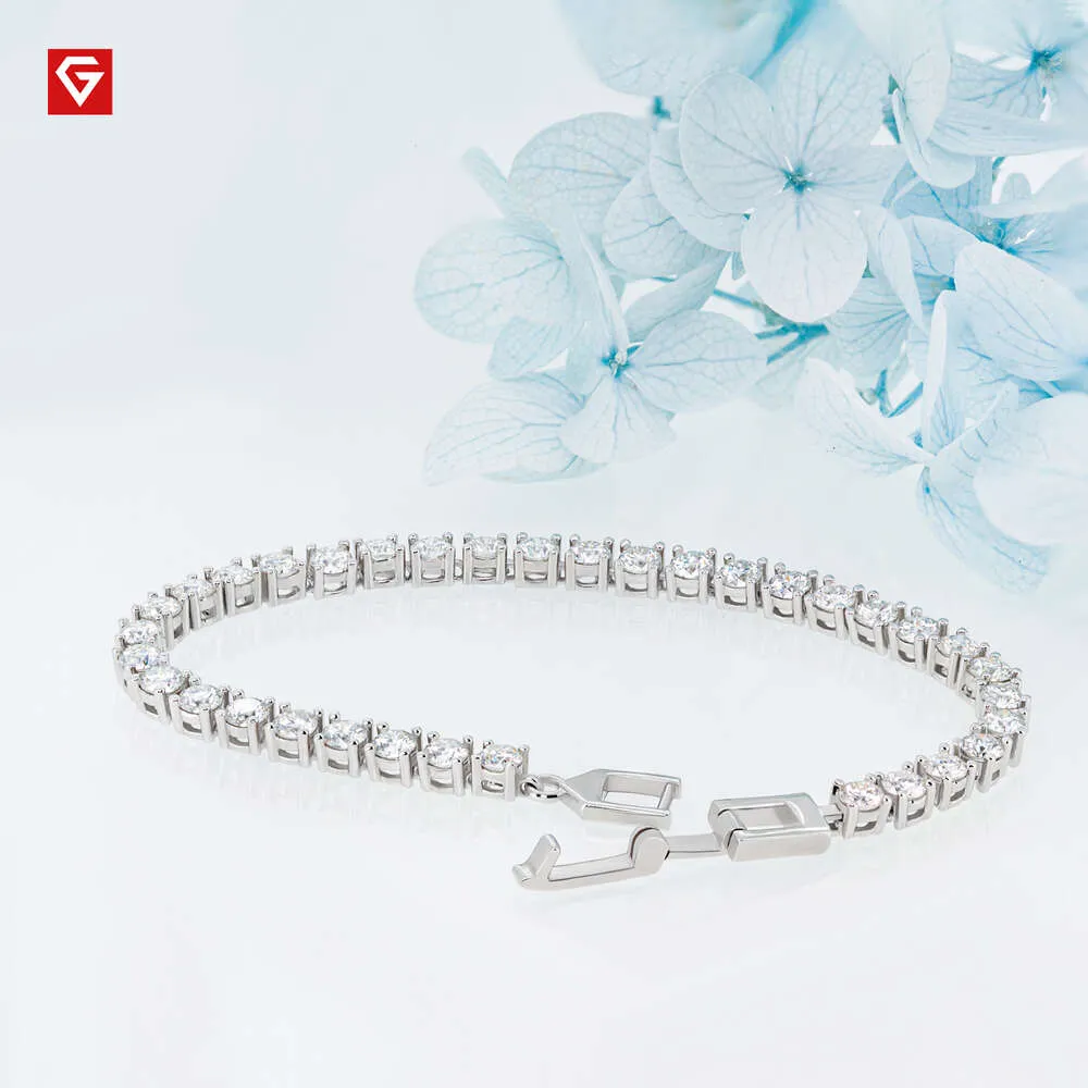 GIGEWE 3.0mmX43Pcs white D Color Round Cut White Gold Plated Sier Moissanite Tennis Bracelet_voghion.com