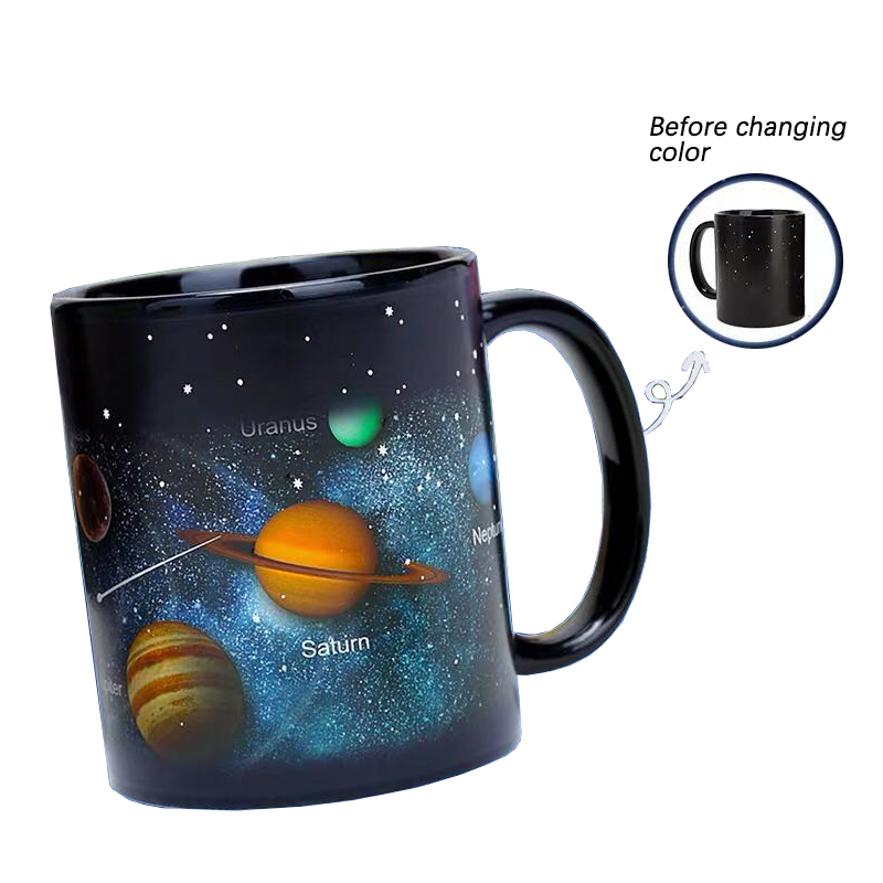 Caneca de cerâmica criativa que muda de cor, caneca de café que revela o calor, presente para amigos, caneca de café da manhã para estudantes, caneca do sistema solar estrela_voghion.com