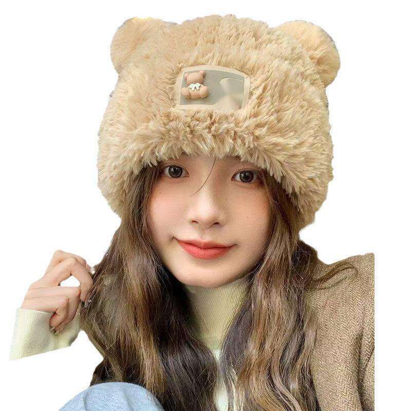 Cue Lile Bear Ears For Women In Auumn And Winer New Sof Gluinous Plush Big Headband Warm Baoou Woolen_voghion.com