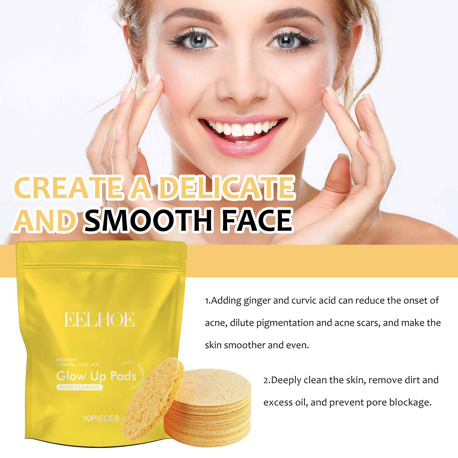 Eelhoe Turmeric Cleansing Pad Deeply Cleanses Skin, Removes Dirt, Controls Oil And Softens Exfoliated And Tender Ski_voghion.com