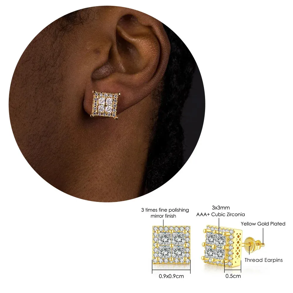 Orecchini a cerchio con borchie Hip Hop Iced Out per uomo, con zirconi color oro, accessori per piercing all'orecchio, tendenza Hiphop_voghion.com