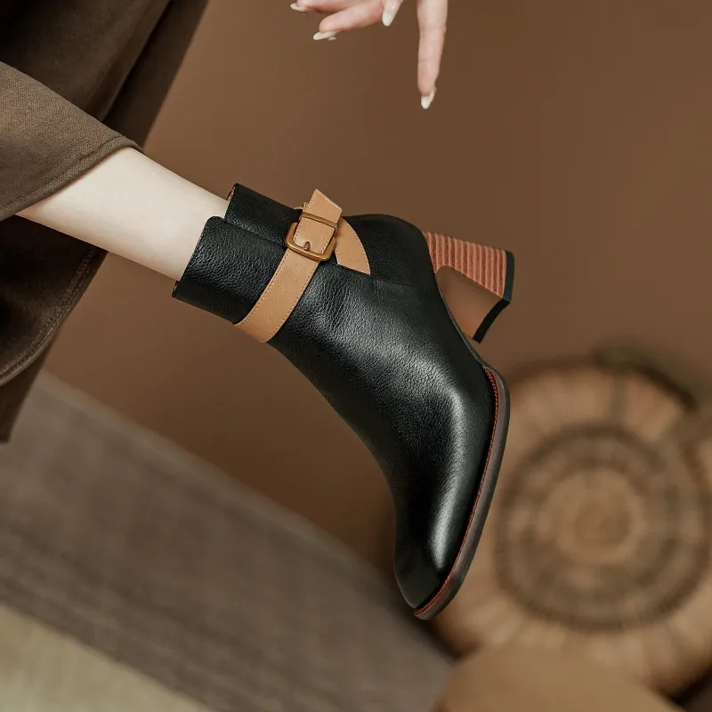2024 New Autumn Square Toe Chunky Heel Shoes For Ankle Winter Women High Heels Modern Boots A386_voghion.com