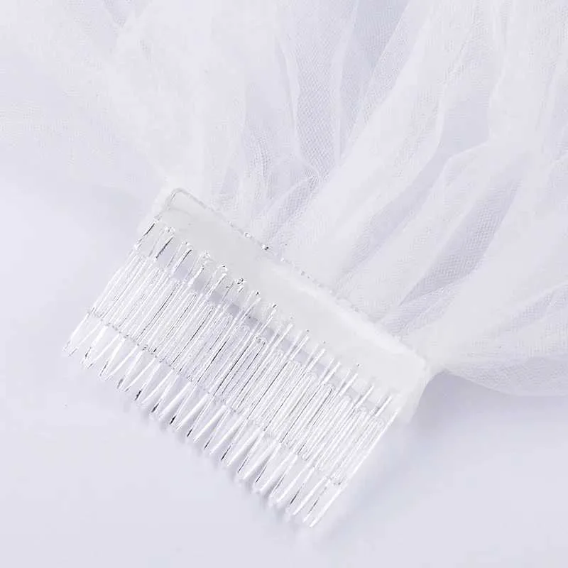 Hair Jewelry White Two Layers Veils Lace Edge Sexy Short Waist Length Wedding with Comb Dress Veil for Bride_voghion.com