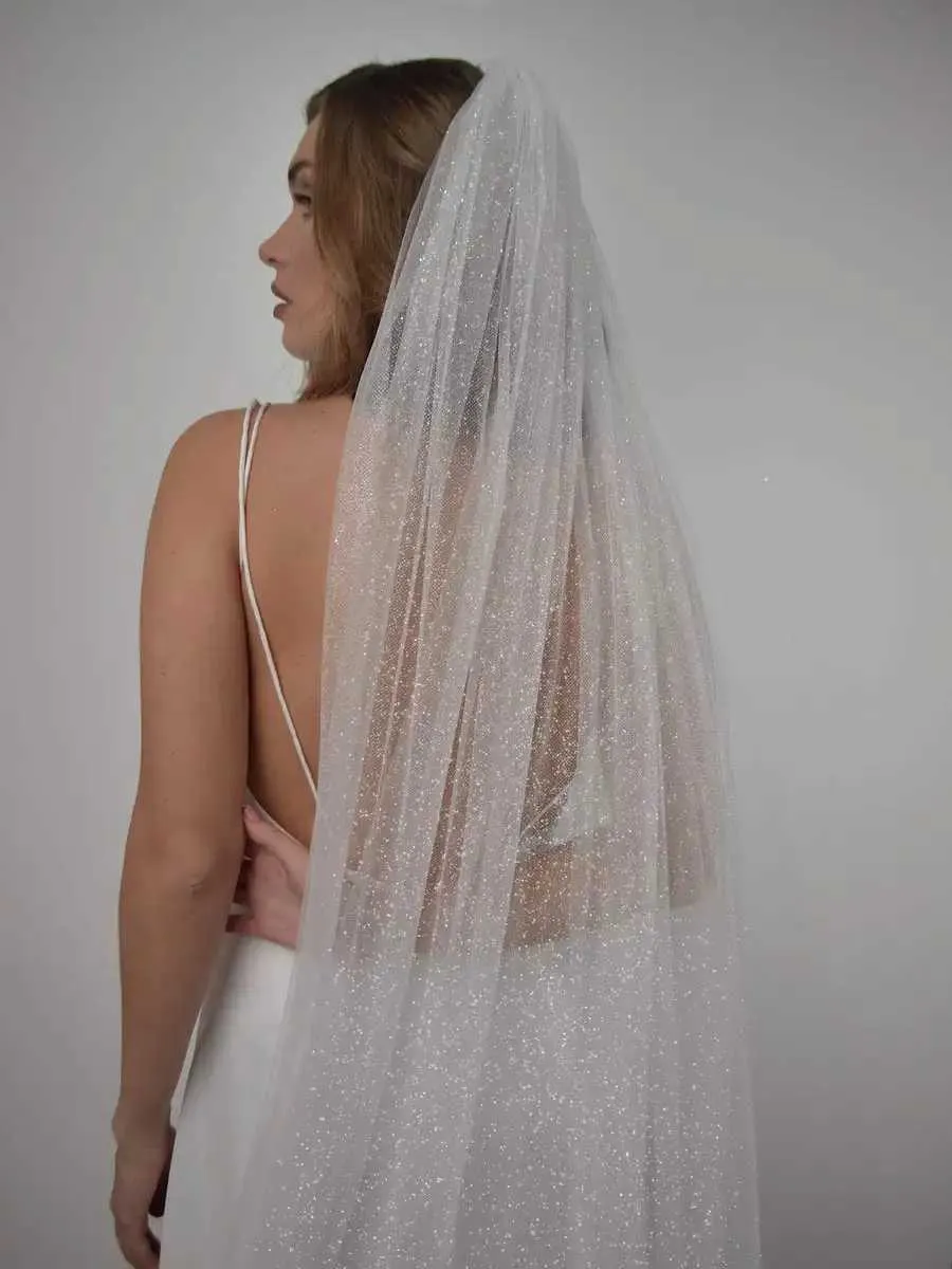 Velo da sposa scintillante lungo 2 m, con pettine, a un livello, accessorio per capelli da sposa._voghion.com