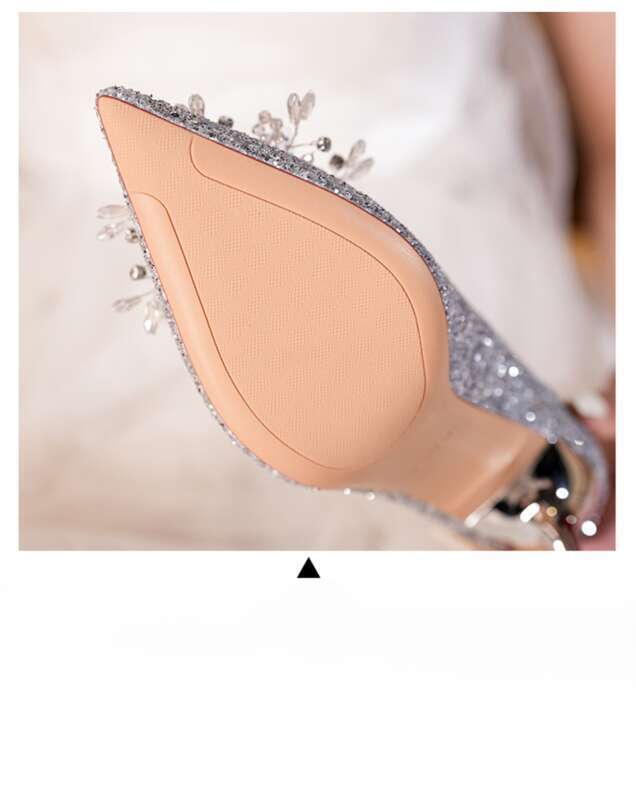 Hochzeit Hoher Flacher Mund, Feine Absätze, Pailletten, Glitzer Strasssteine, Schleife, Einzelschuhe, Damenschuhe_voghion.com