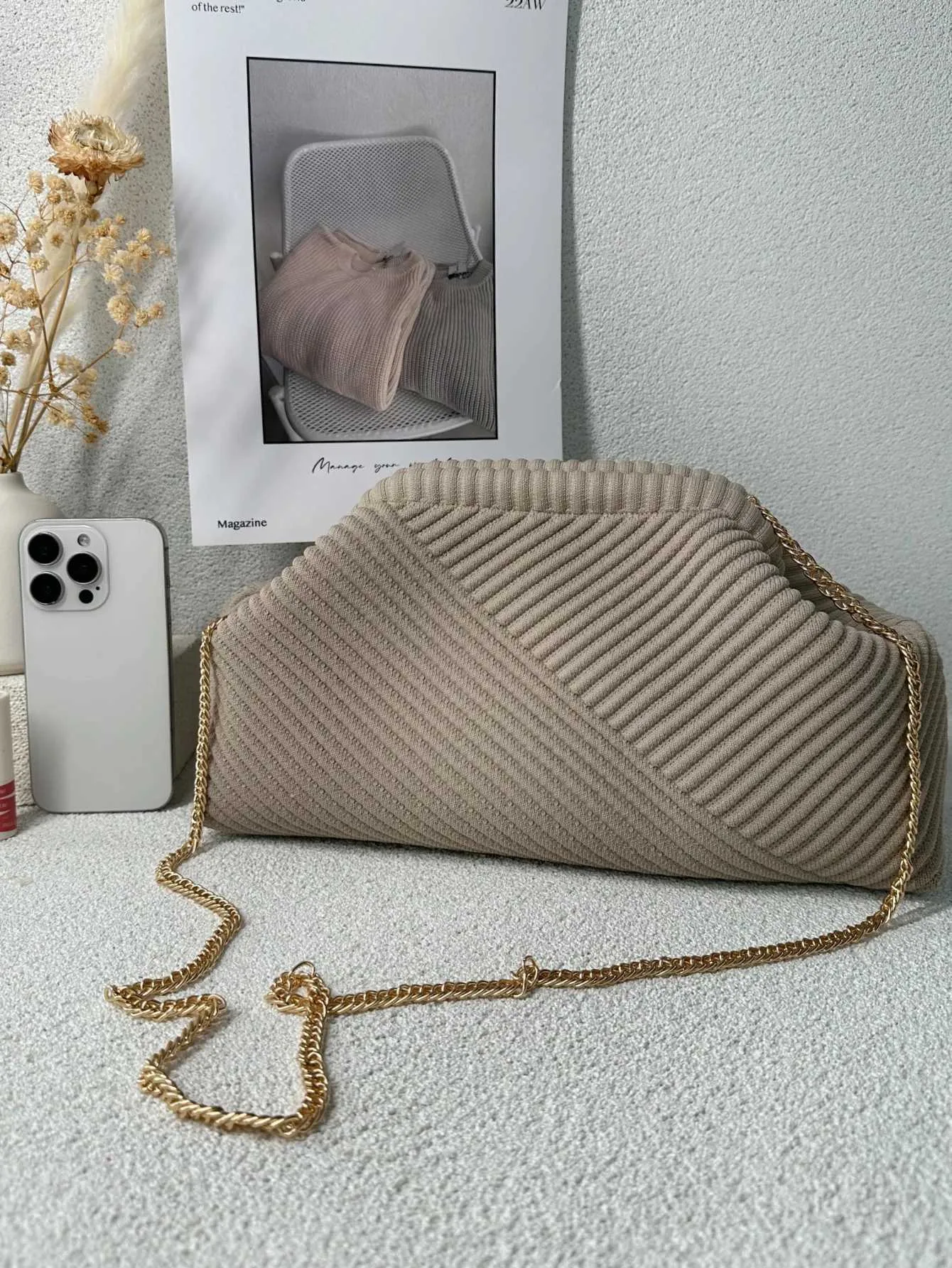 Herbst/Winter verdickt gestrickt Cord Abend Crossbody Tasche stilvolle Kette Schultergurte elegante Damen Geldbörsen einfache_voghion.com