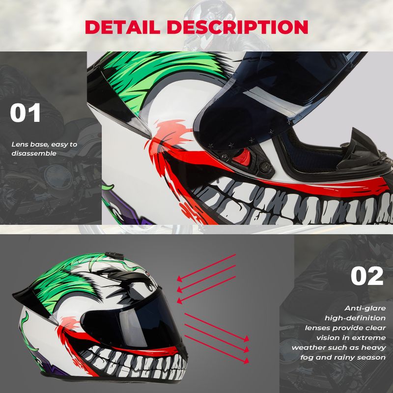 Motorcycle Clown Full Face Racing Motocross Helmet Flip Up Moto Adult Motorbike Street Touring Riding Casco Cte_voghion.com