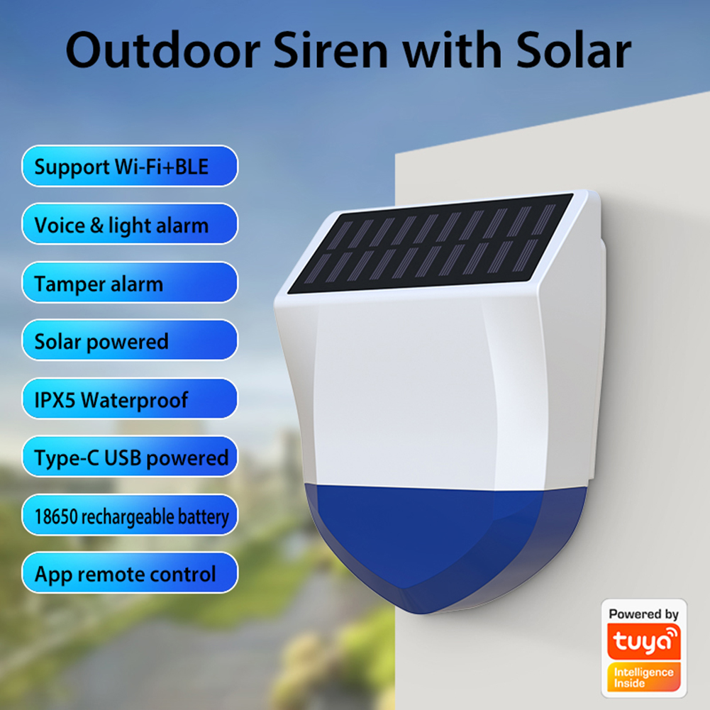 Tuya Smart Wifi Siren Alarm Bluetooth-compatibel IPX5 Waterdicht Buiten Met Zonne-energie En USB-voeding Afstandsbediening_voghion.com