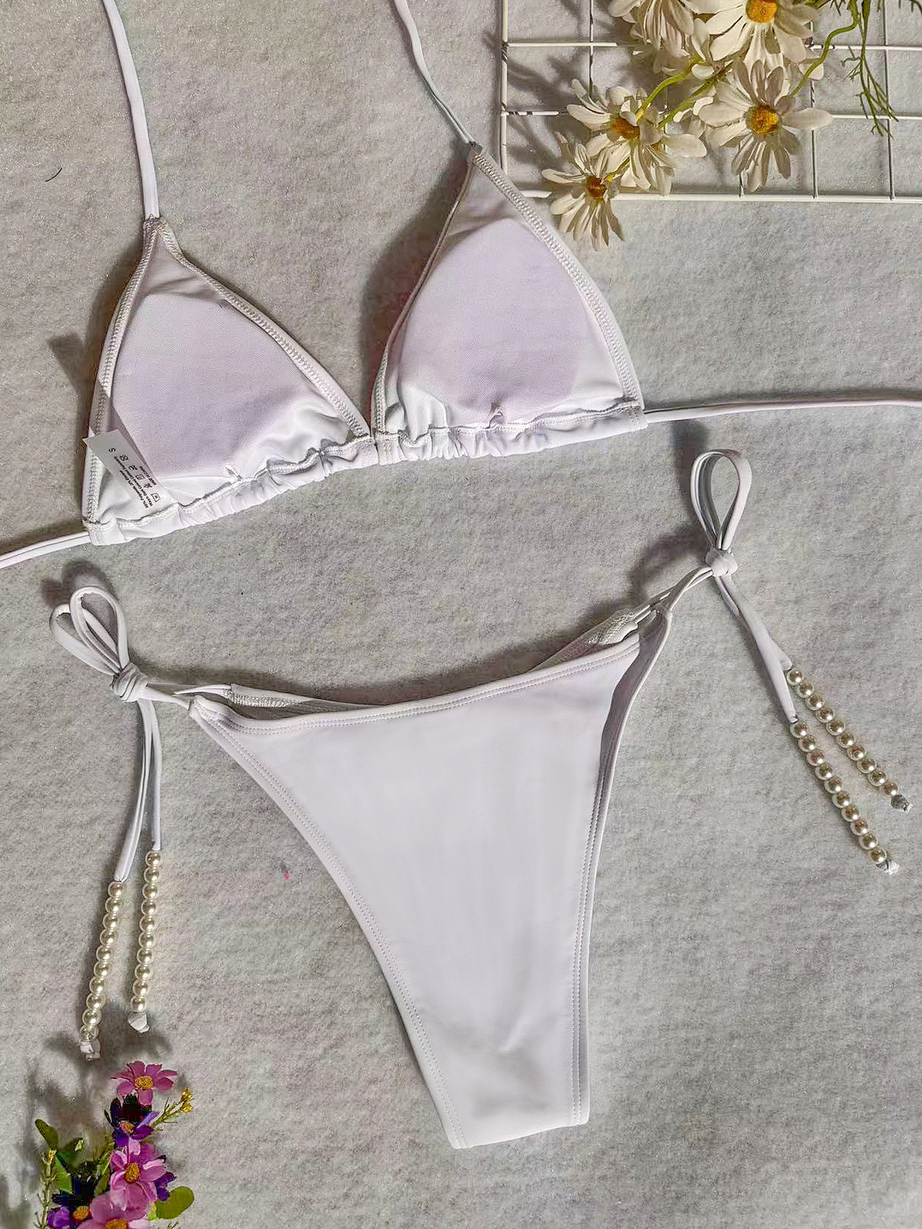 Maillot de bain avec bretelles en chaîne de perles pour femmes, bikini sexy, fente avancée, costume trois pièces_voghion.com