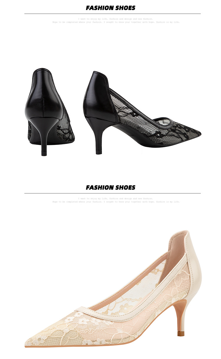 High heel thin heel shallow point flower embroidery lace mesh hollow sexy night club shoes_voghion.com