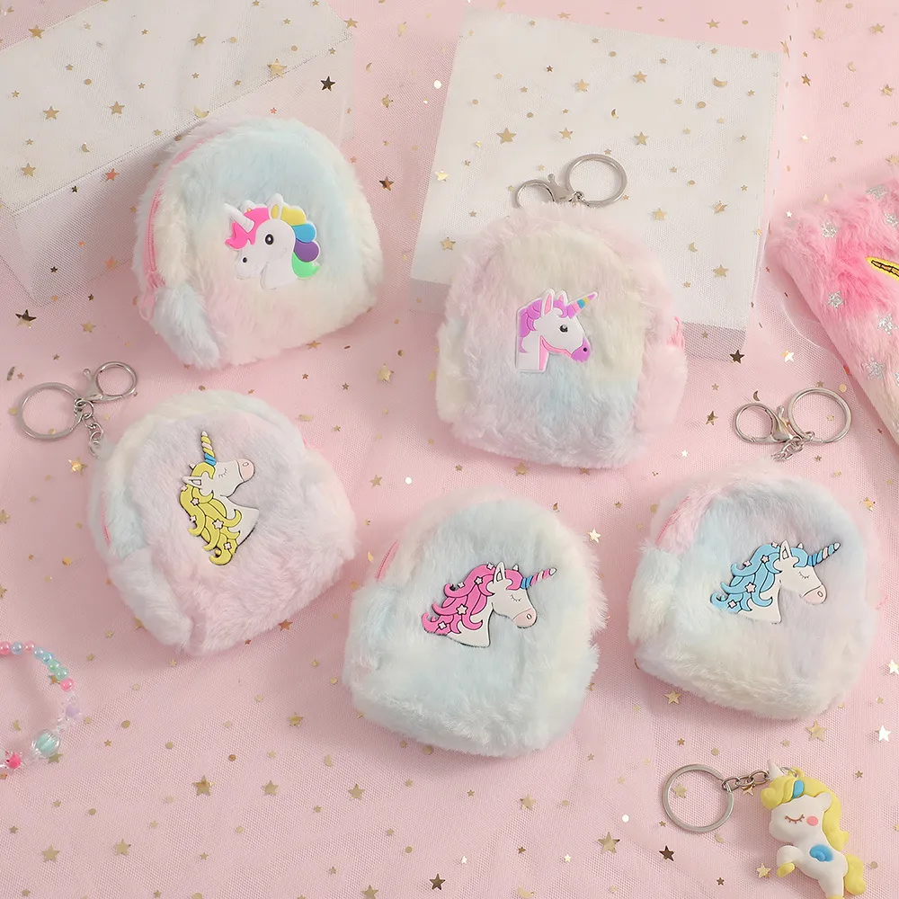 Karikatür Unicorn Cüzdan Kulaklık Anahtar Saklama Peluş Anahtarlık Kolye Bozuk Para Kese Hediye Kızlar İçin Çanta Askıları Para Kesesi_voghion.com