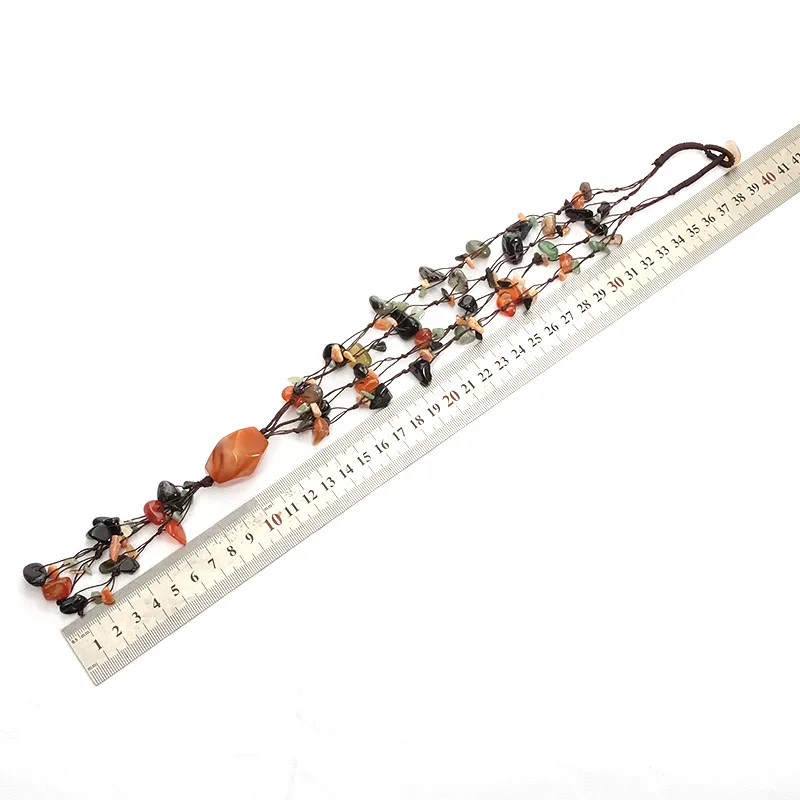 Natural Stone Tassel Necklace Ethnic Beaded Chain For Women Men_voghion.com