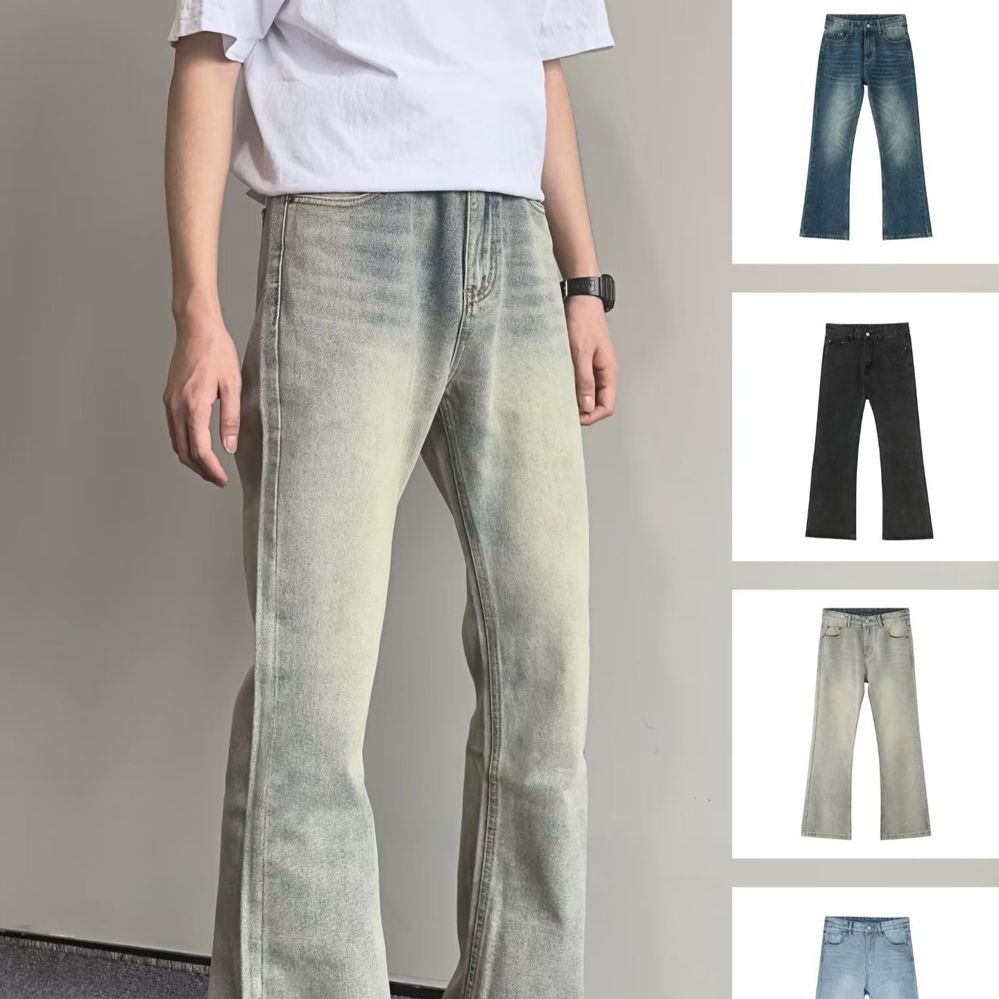 Vêtements pour hommes rétro street washed polyvalent jeans évasés décontractés vieux pantalon décontracté à fermeture éclair ambiance pantalons tendance
