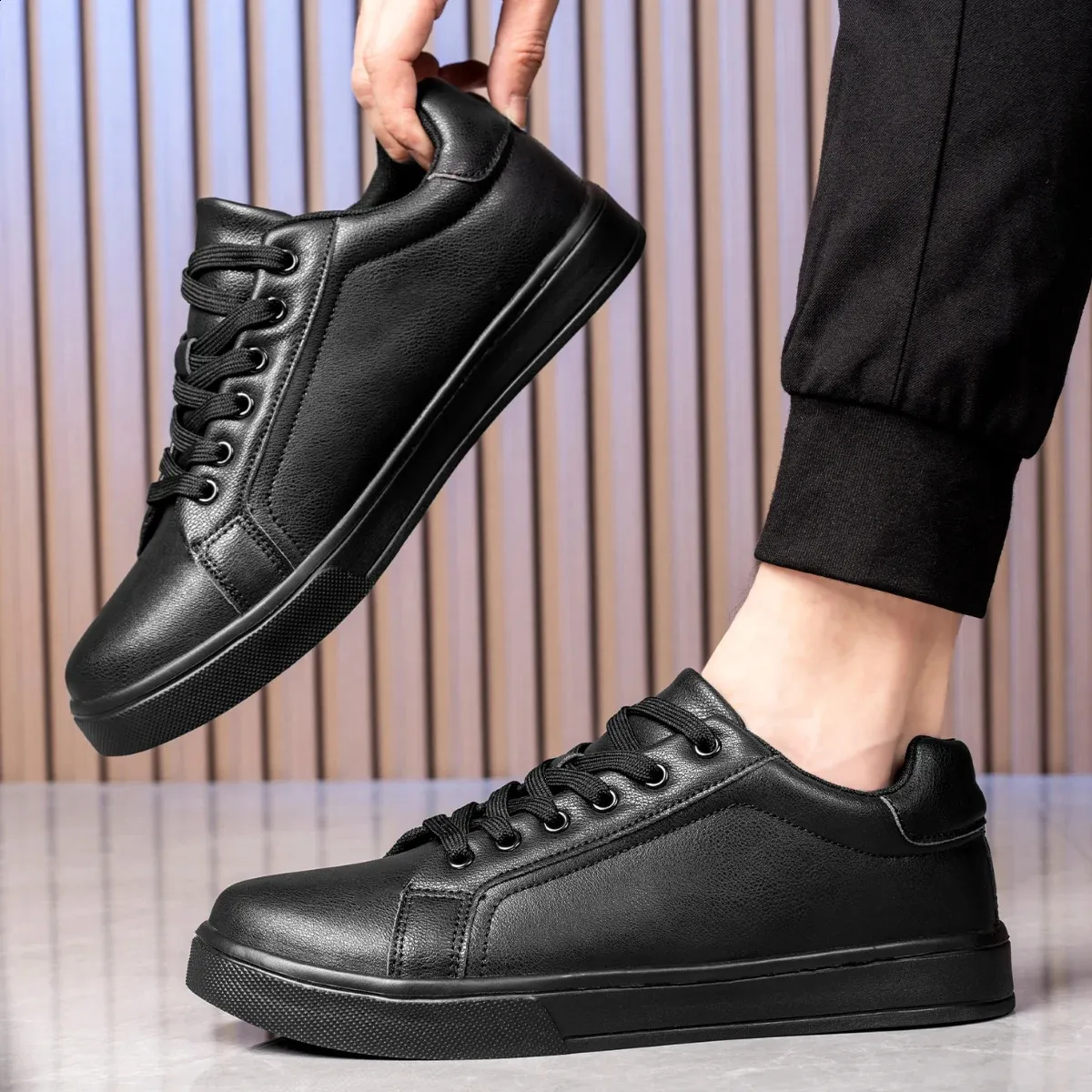 Tenis Mascuo 241105 - Zapatillas de deporte ligeras y cómodas para hombre, color blanco y negro, informales, para caminar_voghion.com