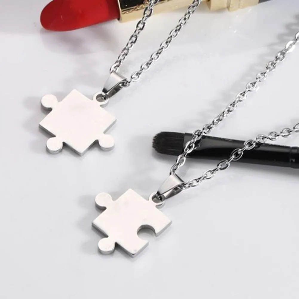 Couple Puzzle Pendant Necklaces Steel Chains For Couples Jewelry_voghion.com