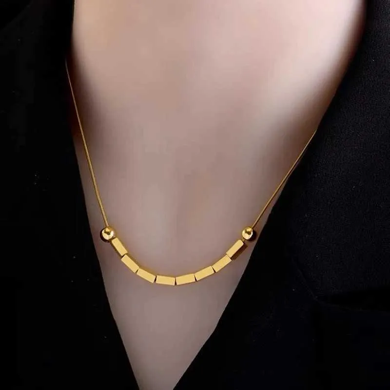 Colliers pendentifs tendance et simples, perles rondes carrées en acier inoxydable, style rétro, personnalité classique_voghion.com