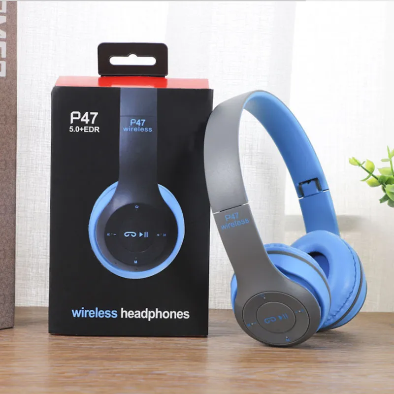 P47 Wireless Earphones Stereo 5.0 Bluetooth Headsets Foldable Gaming Earphone Bass Animation Showing Support TF FM Card_voghion.com