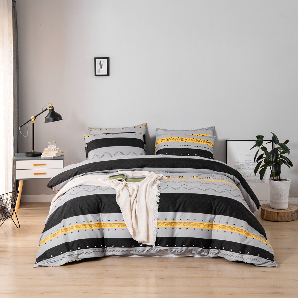 Ensemble de literie en textile de maison, housse de couette imprimée mate, taille de lit, trois pièces_voghion.com