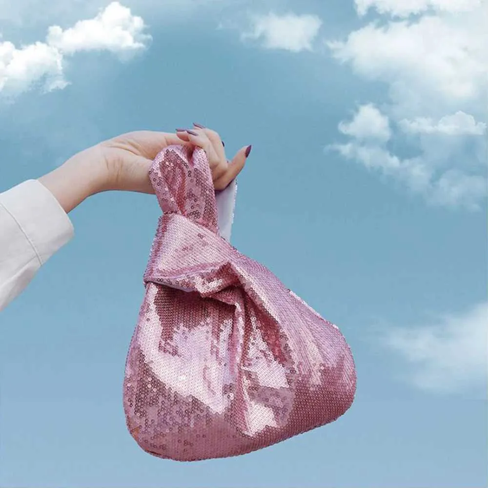 Portafoglio da donna alla moda con glitter scintillanti e chiusura a scatto, piccolo flash da polso con nodo, tasca, borsa firmata 2023 Y241106_voghion.com