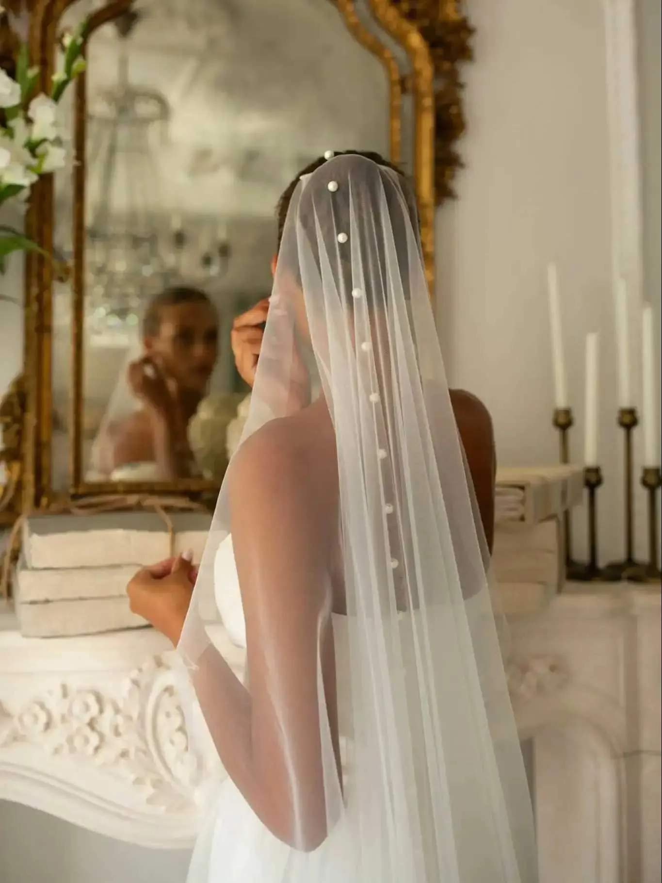 Gioielli per capelli V64 Veli da sposa semplici con perle, velo trasparente a 1 strato, bordo tagliato, perline, corti e morbidi, accessori da sposa per la sposa_voghion.com