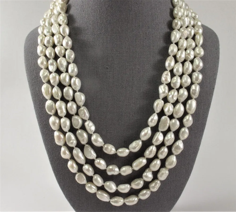 Chaînes Perles de culture d'eau douce naturelles irrégulières baroques 8-9 mm blanc rose noir collier 100 pouces chaîne de pull_voghion.com
