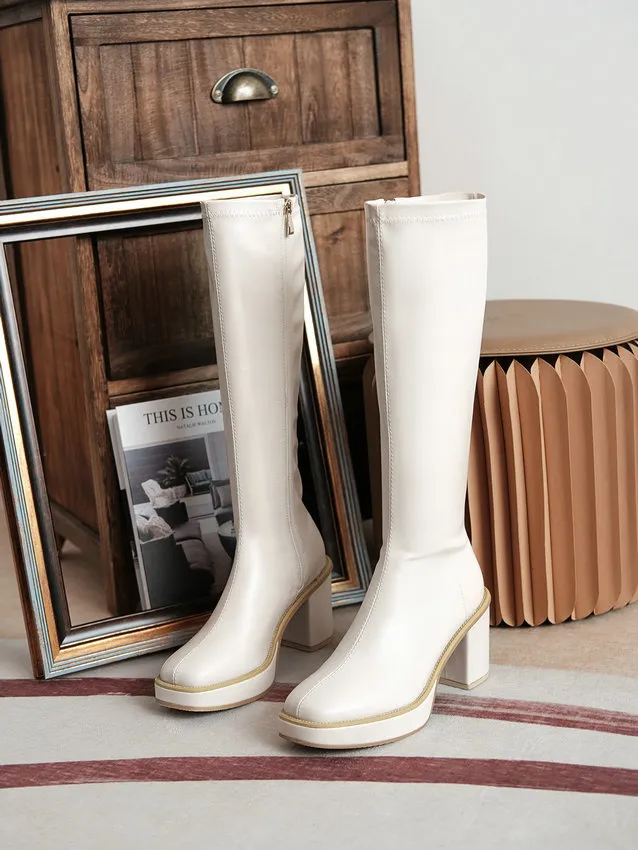 Knee Boots Heel Women's Square Below 2024 Winter Solid Color Fashion Warm Women Shoes Comfortable With Side Z 55_voghion.com