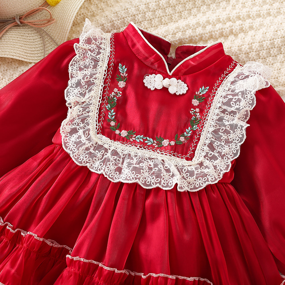 Vestido de princesa estilo Lolita de manga larga con bordado de flores para niña de primavera/otoño_voghion.com