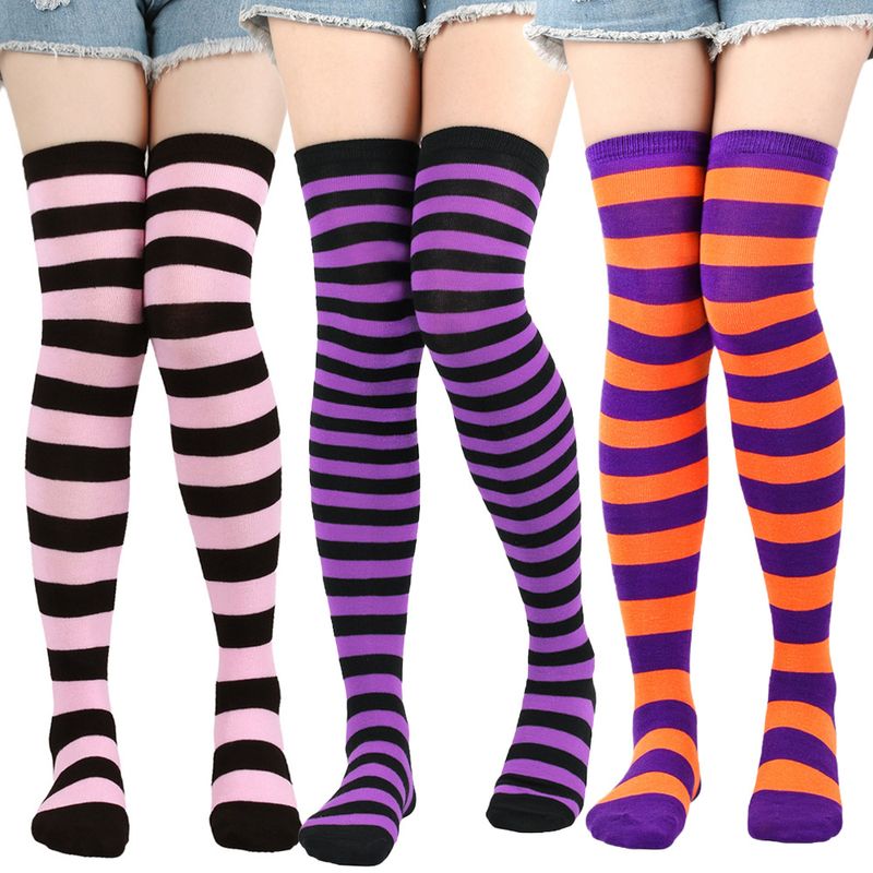 Christmas Knitted Striped Thigh Over Knee COS Anime Party Long Socks Women_voghion.com