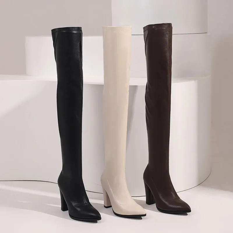 Botas altas negras mujer botas por encima de la rodilla tacón_voghion.com