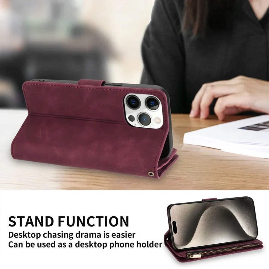 Leather Wallet Phone Case For Iphone With Magnetic Kickstand_voghion.com