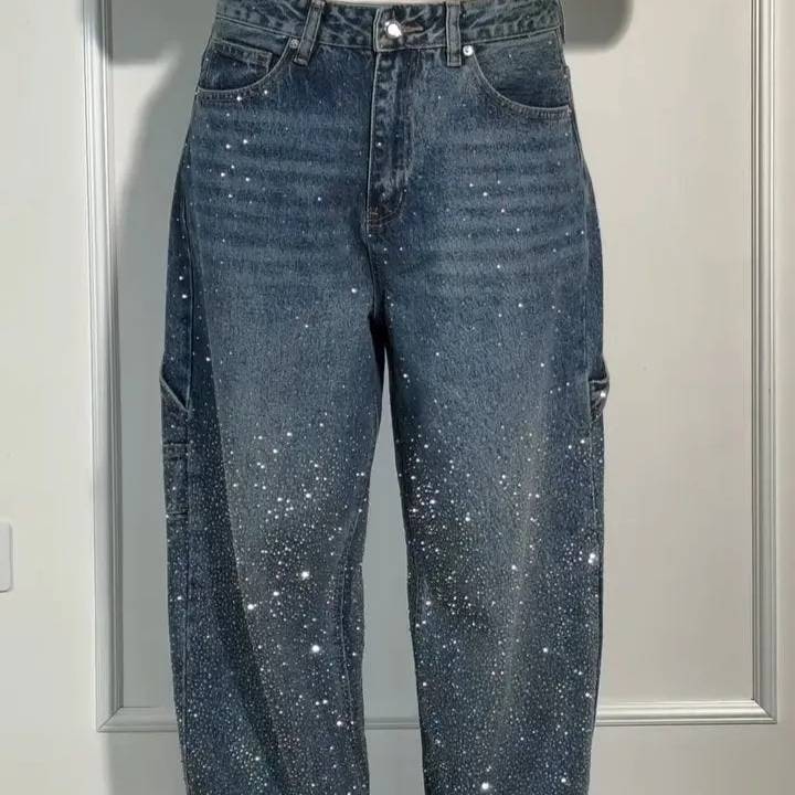 ​​Women’s High-Waisted Rhinestone Jeans – Stretch Denim Pants With Star Embellishments (S-3XL, Blue/Black/Red/Pink/Sky Blue/Gray)​​_mkmklike.com