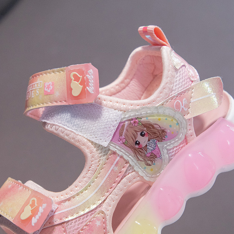 2024 Sandali da ragazza primaverili in pelle artificiale da spiaggia con velcro in gomma rosa viola stile principessa scarpe per bambini dei cartoni animati_voghion.com