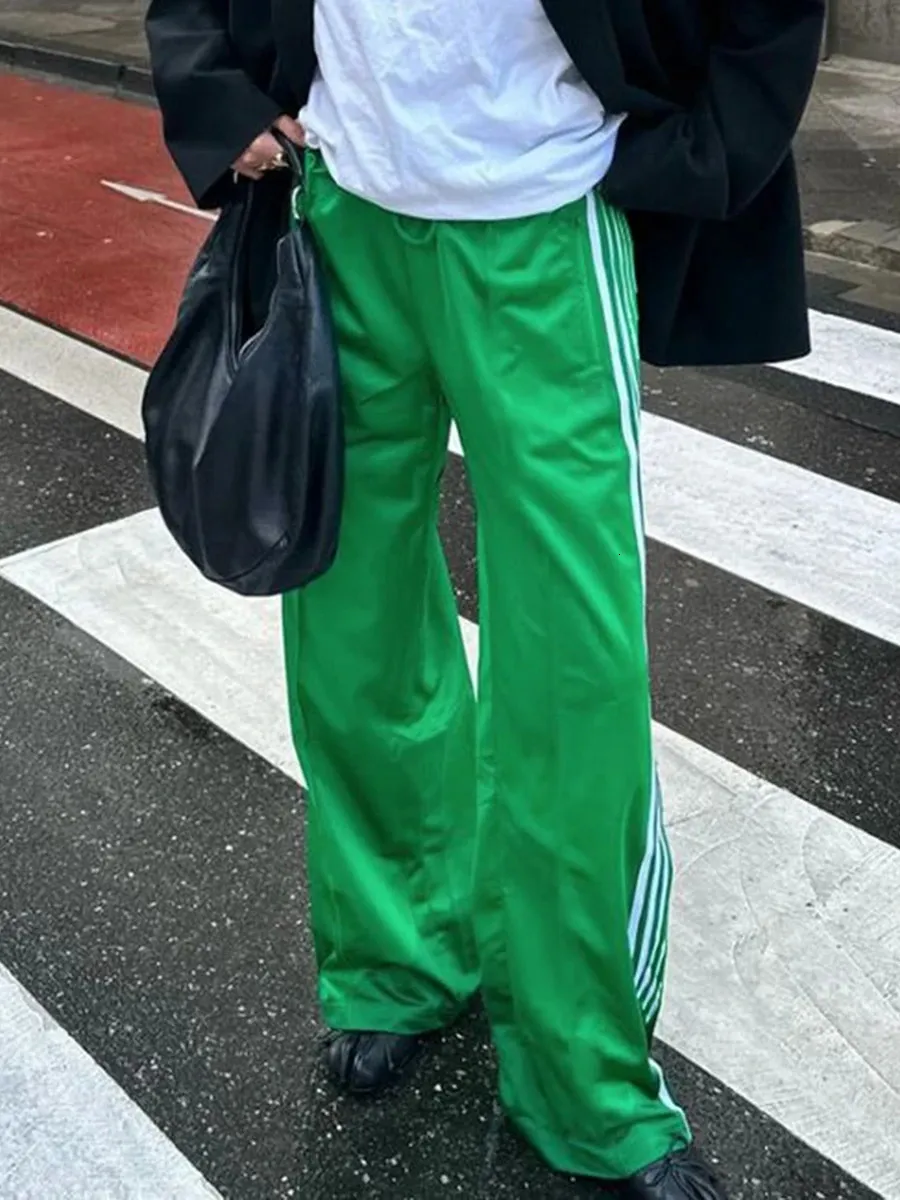 Women Y2k Wide Leg Track Pants Baggy Side Striped Joggers Sweatpants Elastic Waist Color Block Parachute With Pockets_voghion.com