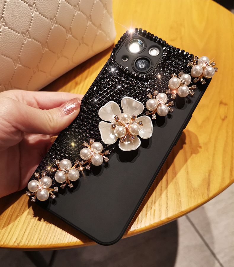 Suitable for 14/15 with diamond phone case iPhone 12/13 Pro Shell Pearl Flower Full Pack Silicone 11 Women's 8_voghion.com